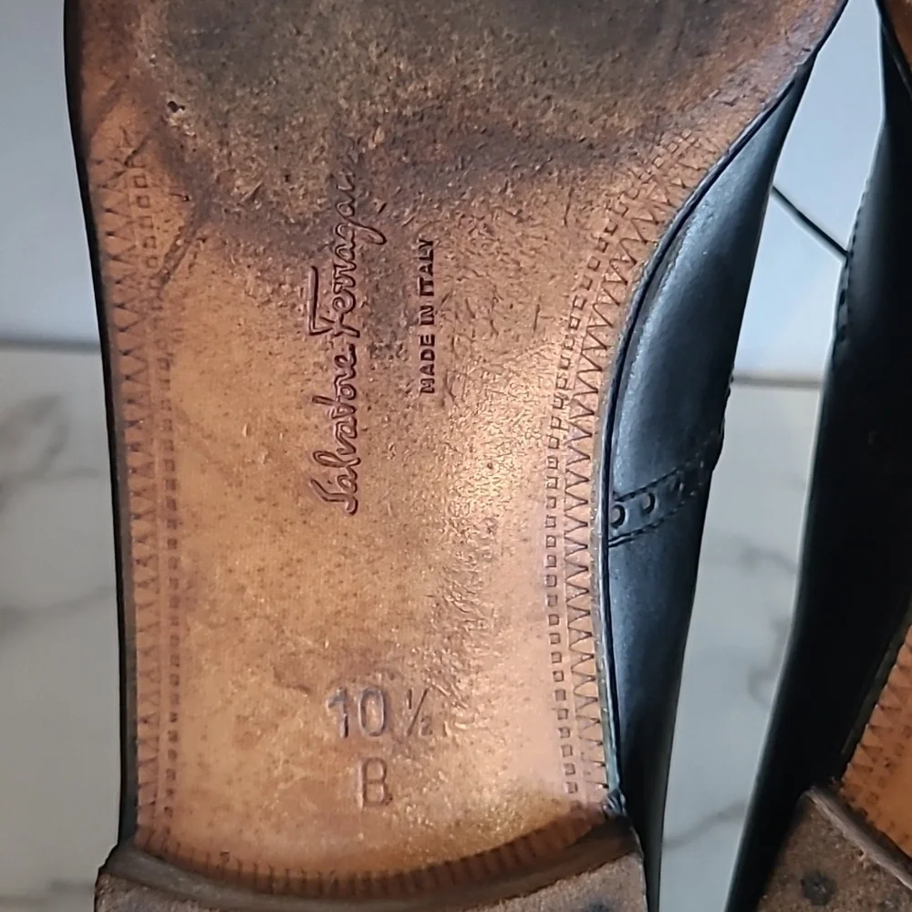Salvatore Ferragamo Black Leather Lace-up Wingtip Oxfords Shoes Mens 10.5B